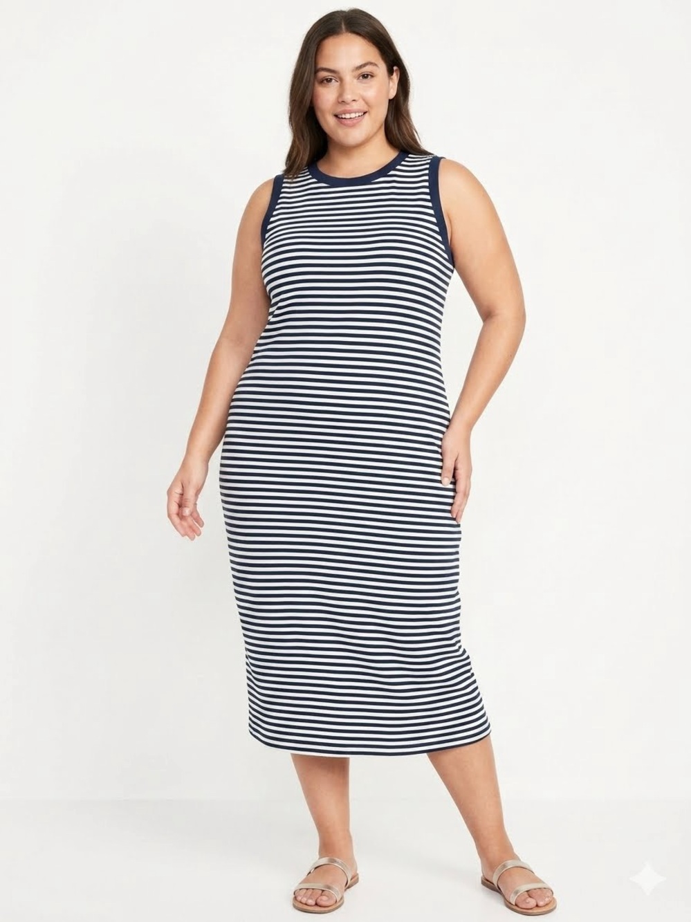 Ava & Viv Navy and White Striped Ribbed Dress